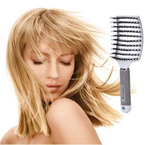 Boar Bristle Hair Brush set - Curved and Vented for Wet or Dry Detangling Hair B